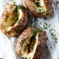 A few air fried baked potatoes close up