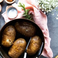 perfectly cooked air fried potatoes in the air fryer basket. Crispy and ready.
