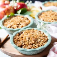 baked apple crumble right out of the oven showing the golden crust