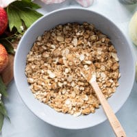 bowl with the apple crumble topping ready