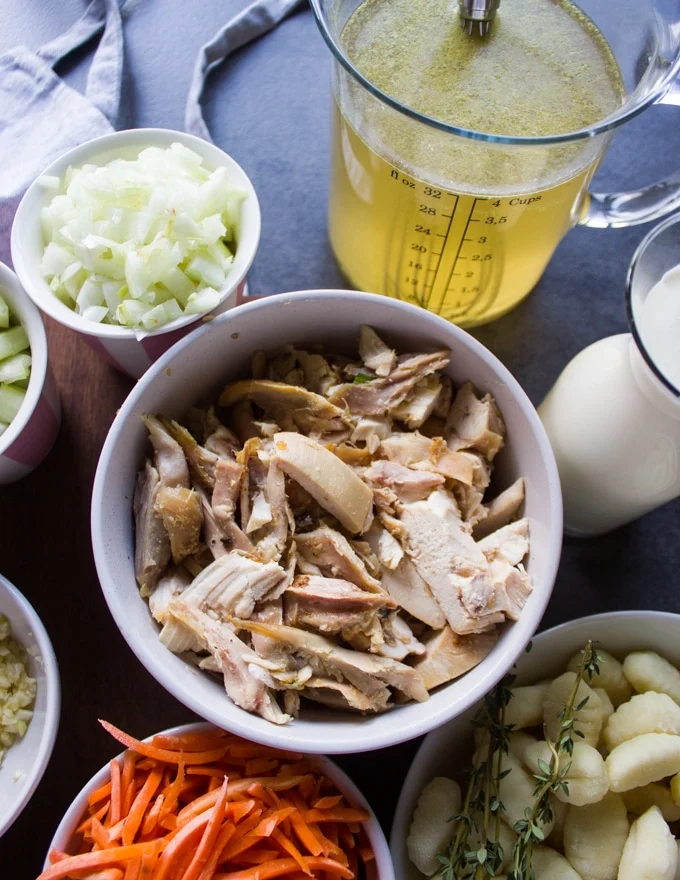 shredded rotisserie chicken in a bowl