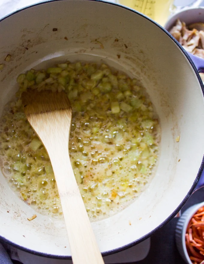 butter and onions sautéed until golden