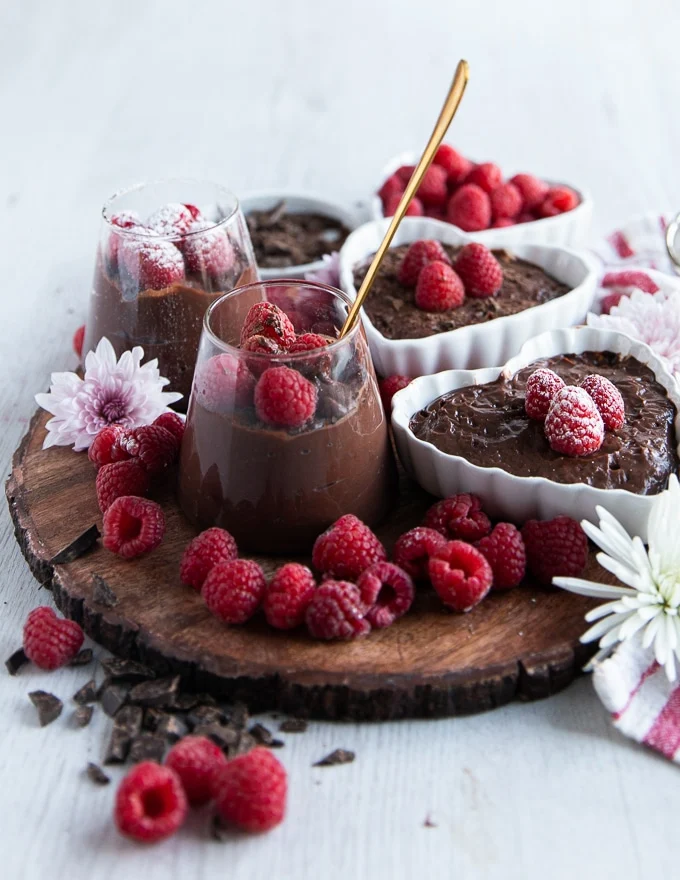 Sideview of homemade chocolate pudding recipe.