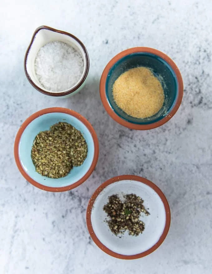 Spice blend for the grilled chicken wings including garlic powder, salt , pepper and oregano