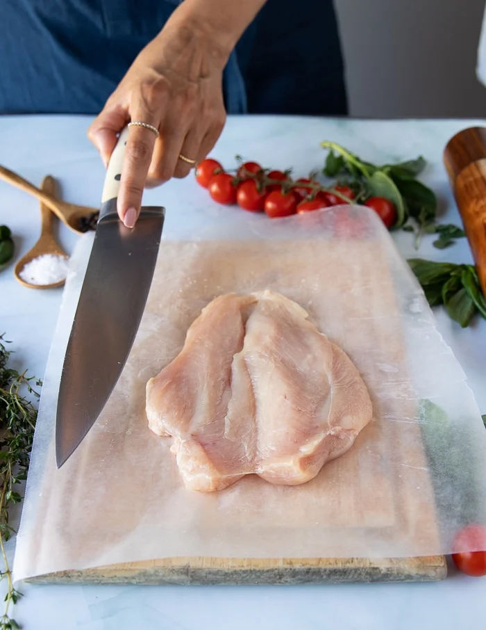 One butterflied chicken breast