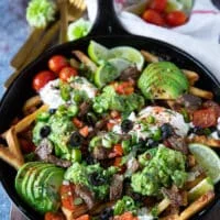 The final skillet of carne asada fries