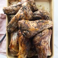 seared and golden lamb shanks removed from the pot so that the braising sauce can be made