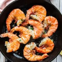 All shrimp in the pan flipped and cooked on both sides