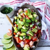 The remaining ingredients are added over the shrimp in the platter