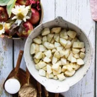 A bowl with the diced apples