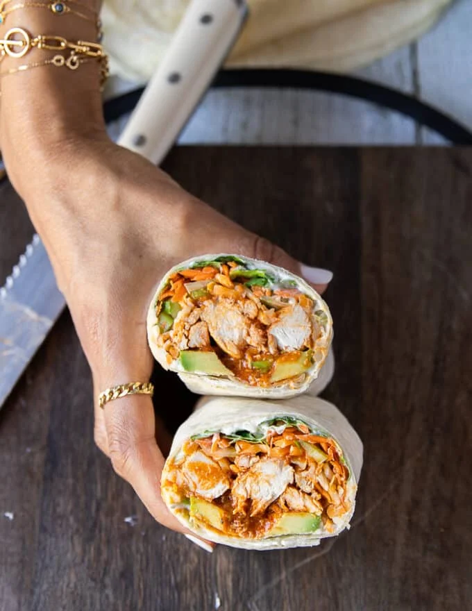 slicing the folded wrap and showing the inside layers