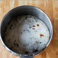 Fougasse dough doubled in size after rising and ready to be shaped
