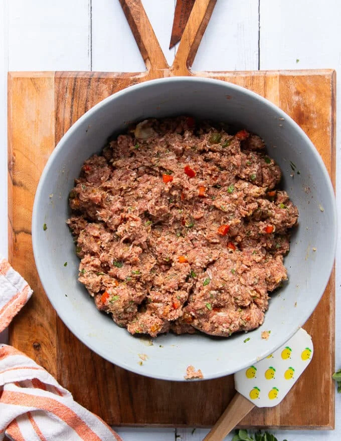 The air fryer meatballs mixture in a bowl ready