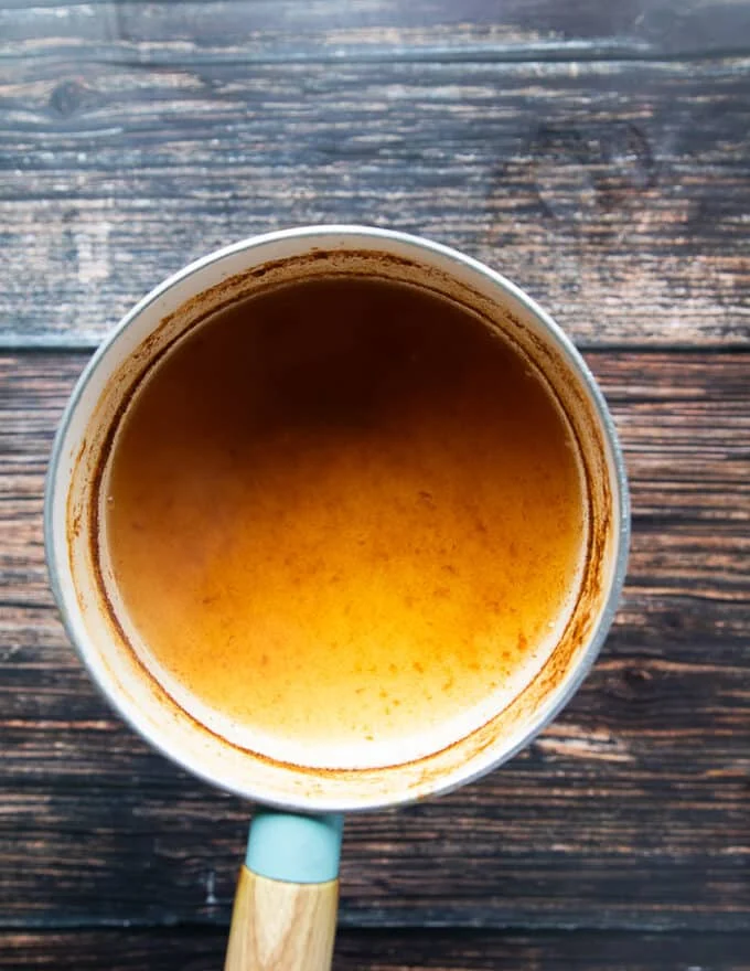 the apple cider reduced in a pan after simmering for 30 minutes