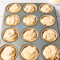 banana bread muffins in the muffin tin ready to bake now