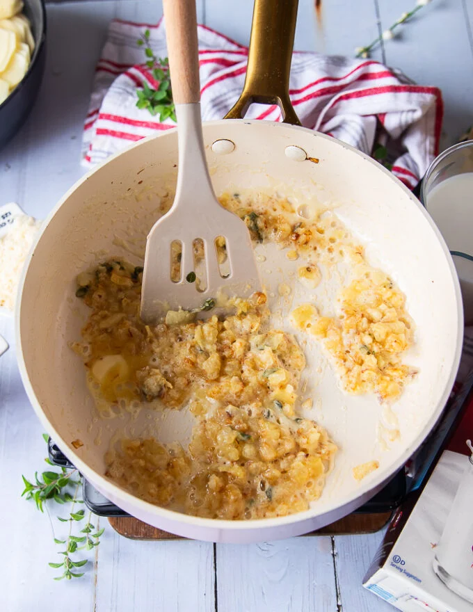 The flour being sautéed until golden and toasty