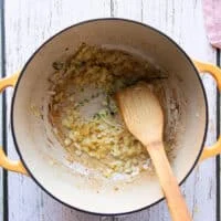 The onions are now golden and sauteed, ready for the garlic