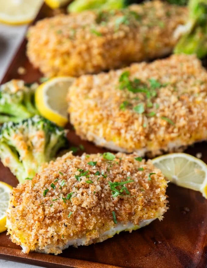 close up of a baked cod showing how succulent the fish is