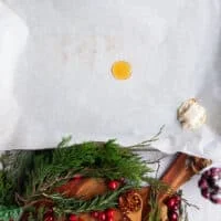 A dollop of hot honey on the parchment lined baking sheet