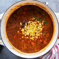 The black beans and corn are now added to the pot of taco soup