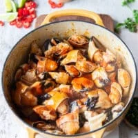 Crab Claws fully cooked in the pot which could be done in the oven or on the stove