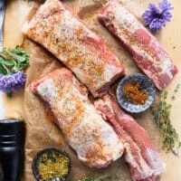 The lamb sirloin and lamb loin seasoned on both sides with the spice blend