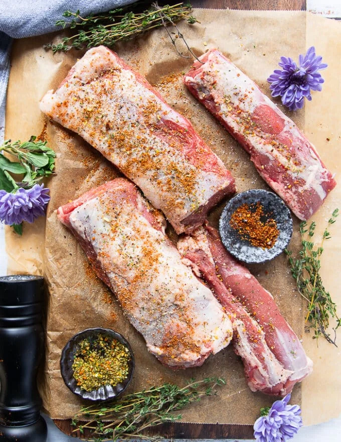 The lamb sirloin and lamb loin seasoned on both sides with the spice blend