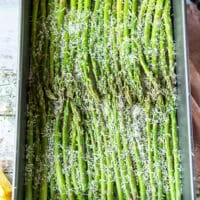 optional : a sprinkle of parmesan cheese, herbs and chilli flakes over the asparagus before roasting