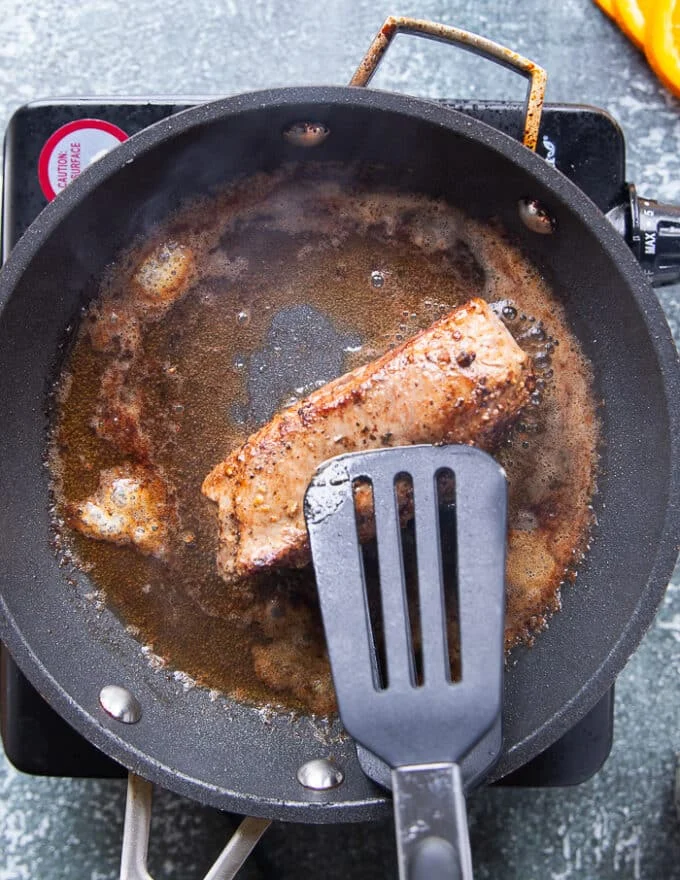 he filet mignon searing on the sides as well for maximum beef tataki flavor
