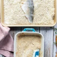 The coated fish fillets are now added over the panko dry mixture