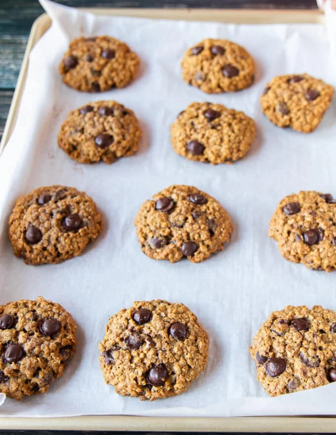 Cookies right out of the oven on the baking sheet perfectly baked