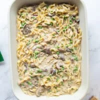 the noodles mixed into the post with the remaining ingredients and spread into a baking dish
