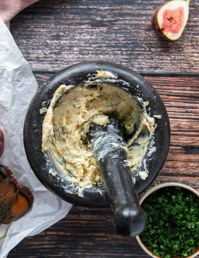 Mixed and blended herb butter smooth and ready