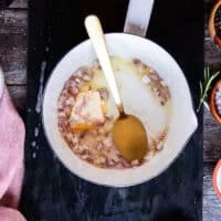 Shallots and butter in a small pot to make a balsamic glaze