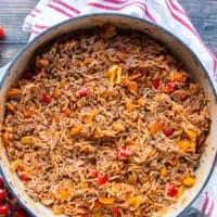 Perfect cooked and fluffy rice in the stuffed pepper casserole
