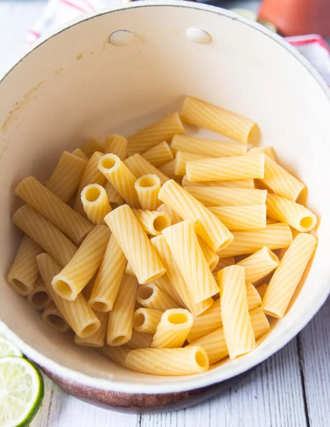 penne pasta cooked according to the package instructions