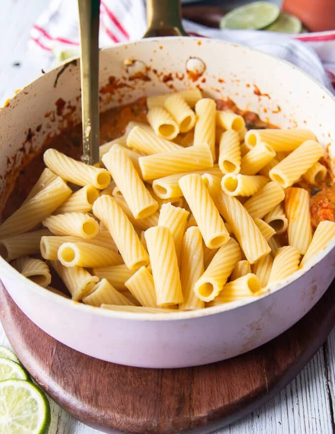 the pasta is added to the cajun sauce right away and tossed