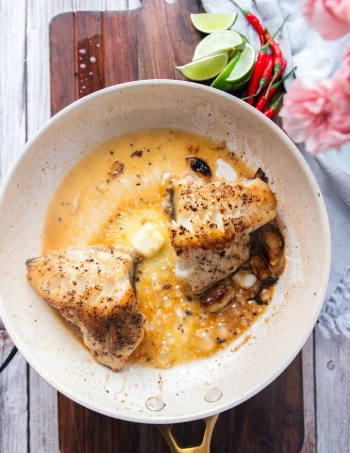 butter cubes added to the sauce pan to create the thick silky sauce