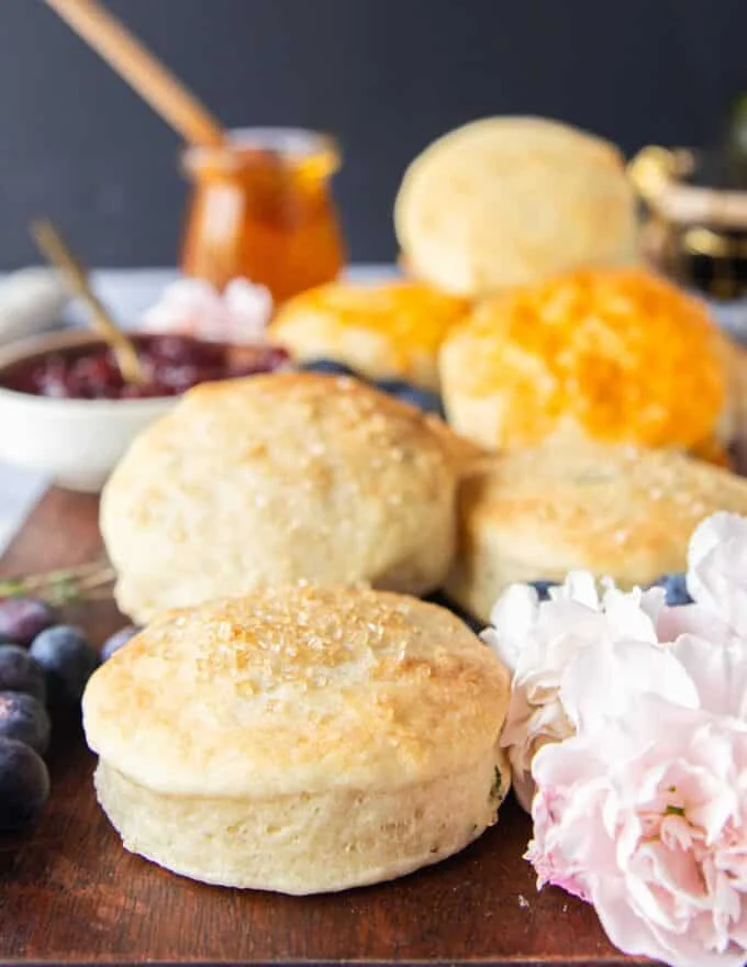 Close up of stack of mayo biscuits showing the height