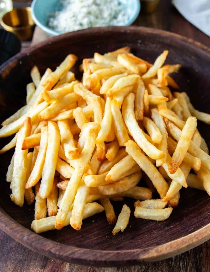 Golden brown perfectly cooked homemade french fries