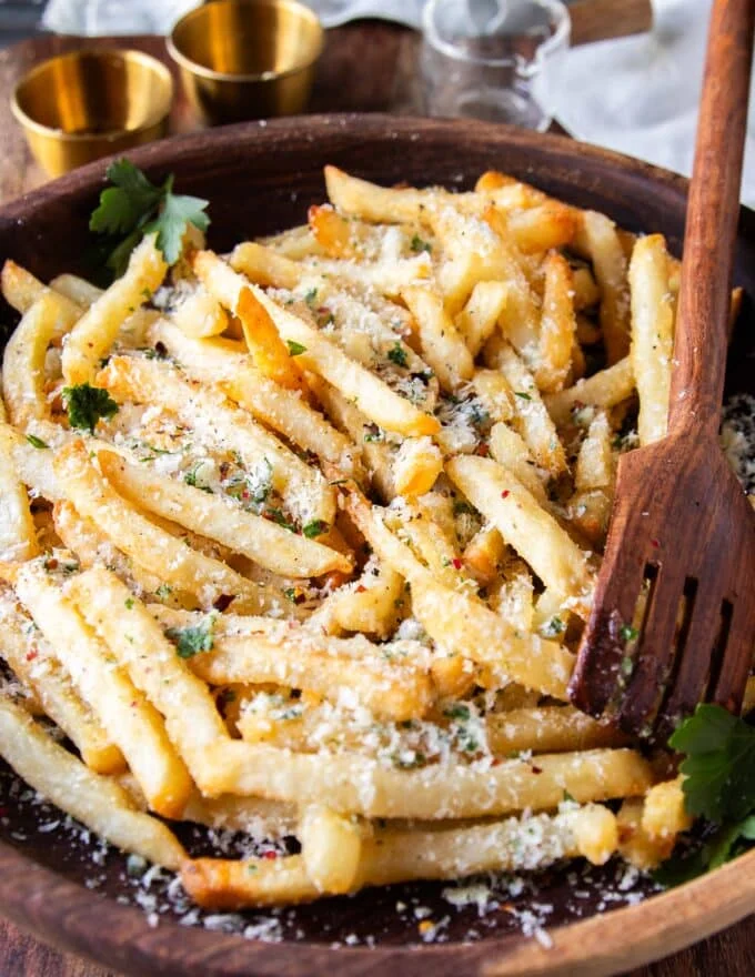 perfectly seasoned and garnished truffle fries recipe