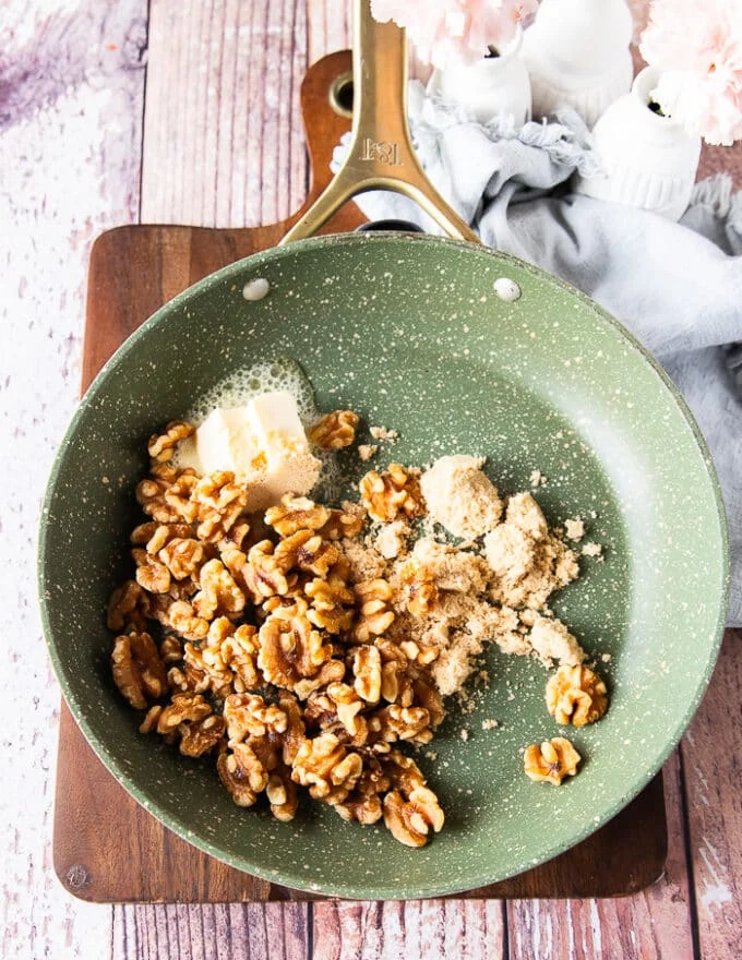 making candied walnuts in a skillet for a quick option