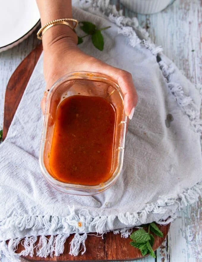 harissa vinaigrette made from a previous post stored in the fridge and used to marinade