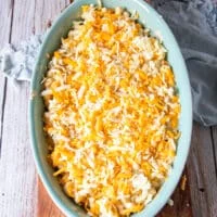Top layer of cheese finishes the baked mac and cheese ready now to bake