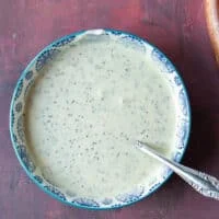 The creamy dressing is all mixed into one bowl