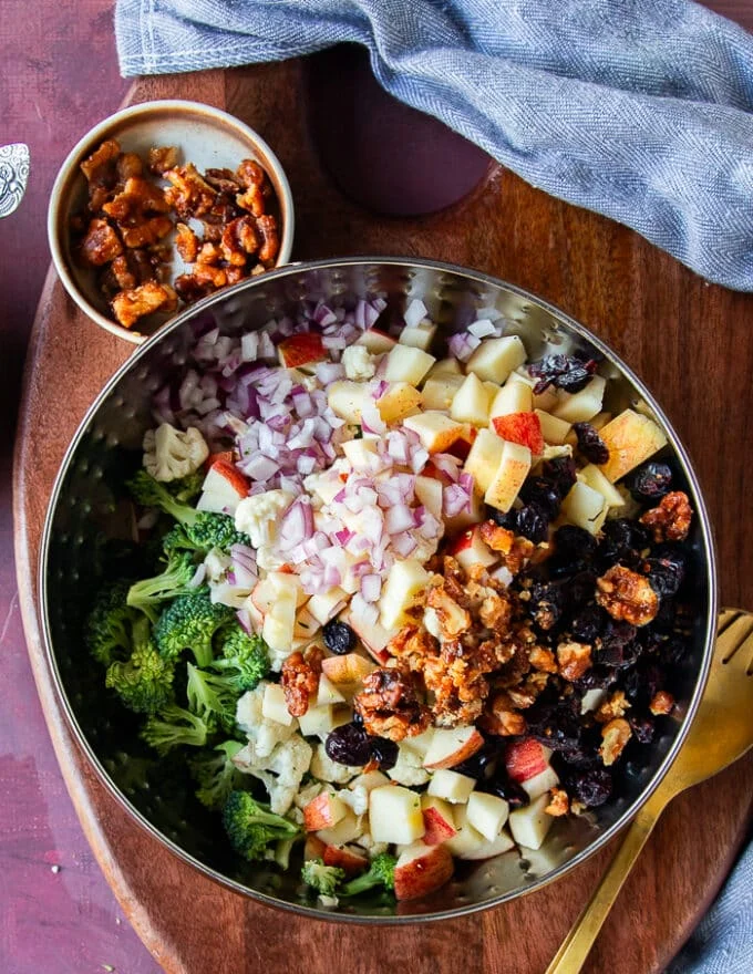 Diced and prepped veggies to go in the bowl