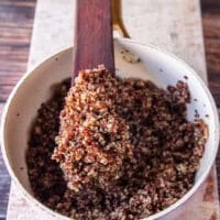 fluffing the quinoa pilaf
