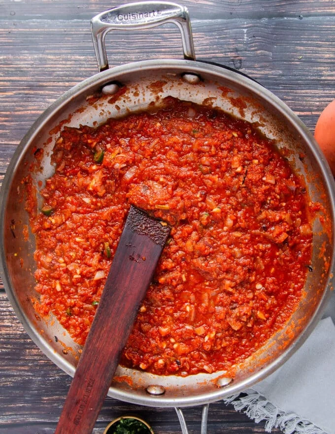 The tomato based sauce has simmer with the spices and ready for the black beans