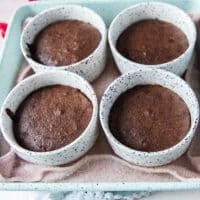brownie pudding recipe right out of the oven with a crackly top