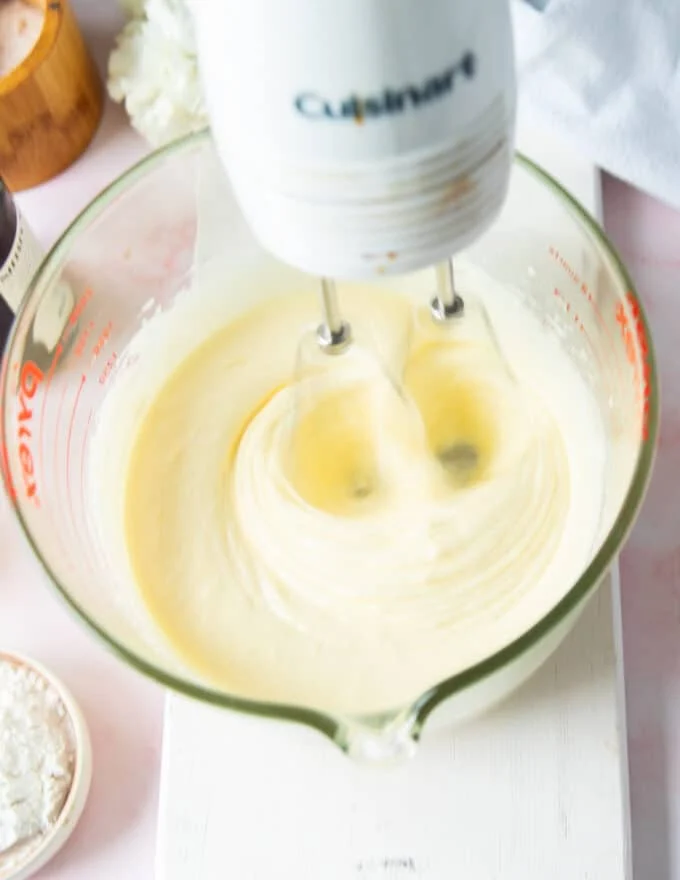 pale and light eggs and sugar beaten together until aerated